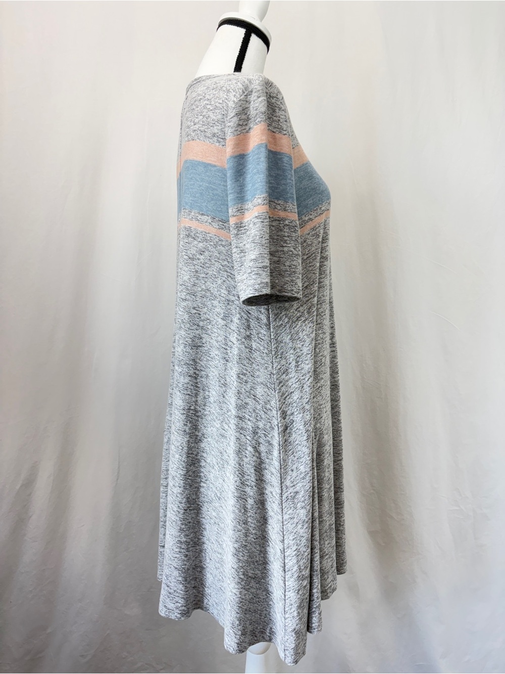 Lou & Grey gray marled pink striped soft short sleeve t-shirt swing dress Medium - Picture 6 of 15